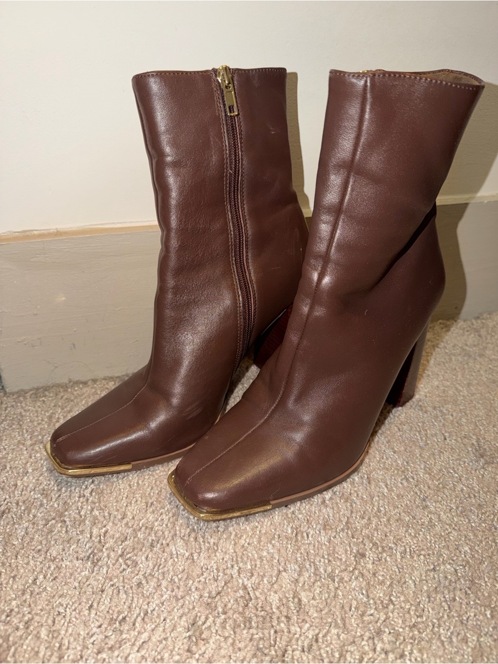 Steve Madden Brown Leather Mid-Calf Block Heel Boots